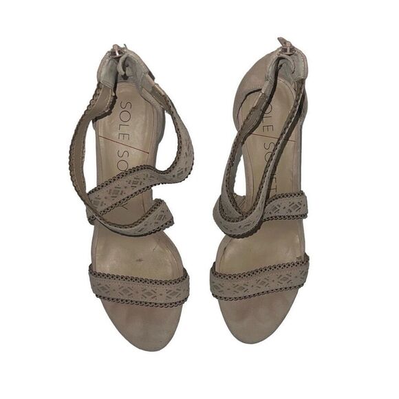 Sole Society Blush Tan Strappy Heels Open Toe Neutral Sandals Suede Sz 9.5 - Picture 4 of 9